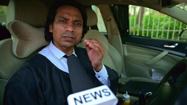 Lawyer giving a statement answering questions