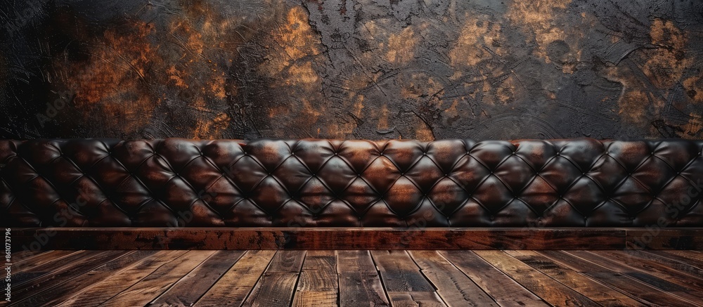 Poster leather wall and wood floor interior background. with copy space image. place for adding text or des