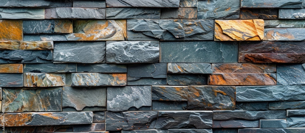 Poster pattern of decorative slate stone wall surface. with copy space image. Place for adding text or design