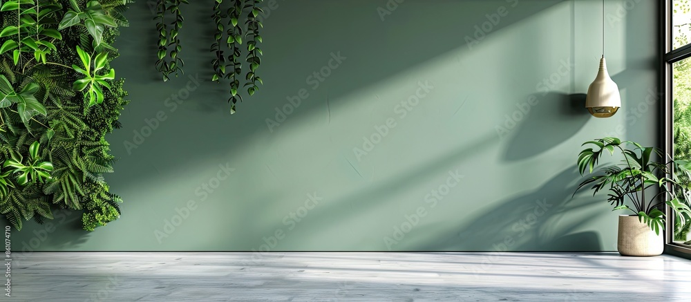 Poster empty interior with green wall. with copy space image. Place for adding text or design