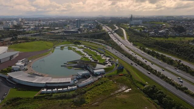 Waterpark and Traffic interchange  on State Highway 1 in Manukau, Auckland, New Zealand.
