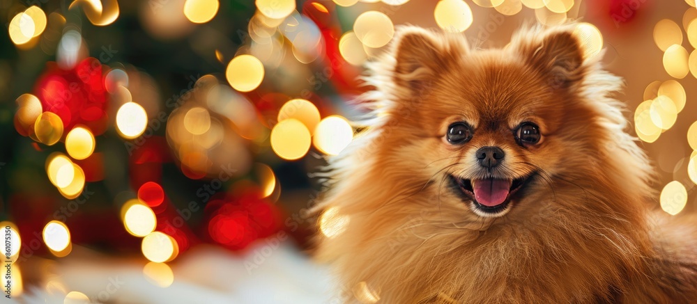 Aufkleber pomeranian christmas sparkle. with copy space image. place for adding text or design