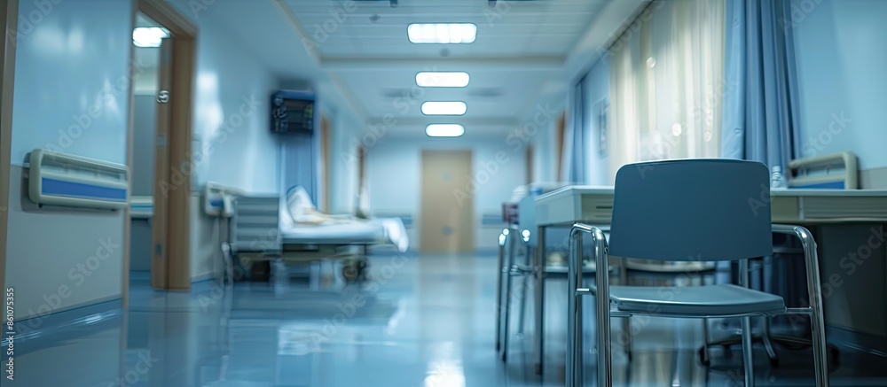 Aufkleber blur image of hospital office room with table and chairs for background usage. with copy space image. Place for adding text or design