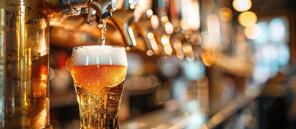 Aufkleber beer pouring into glass in a bar. Copy space image. Place for adding text or design