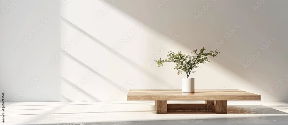Poster coffee table isolated on white background in perspective view with sunlight. with copy space image. Place for adding text or design