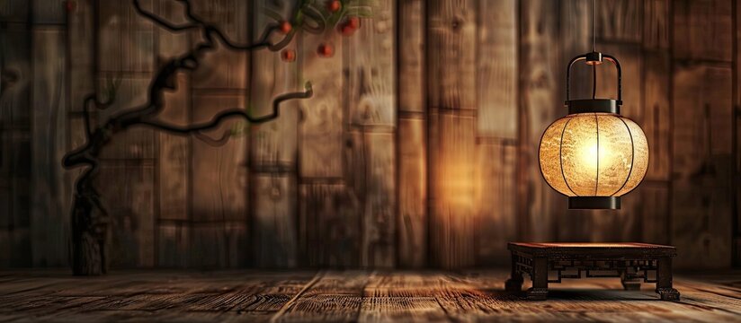 Lamp made of wood, vintage chiness  lamp. with copy space image. Place for adding text or design