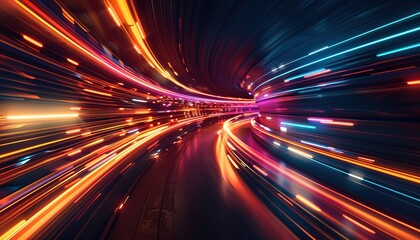 Obraz premium Abstract high speed light trails on dark background Futuristic