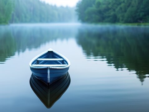 Serene Lake Scene with a Single Boat