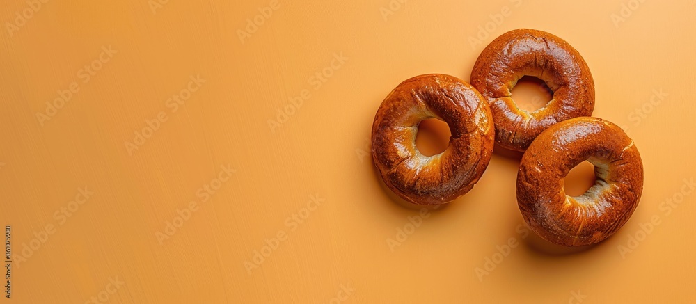 Poster Wholegrain bagel on pastel background Food  Isolated. with copy space image. Place for adding text or design