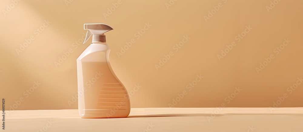 Poster bottle with detergent on beige background. cleaning supply. with copy space image. place for adding 