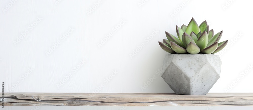 Aufkleber concrete pot. green succulent plant in modern geometric concrete planter on wooden shelf isolated on