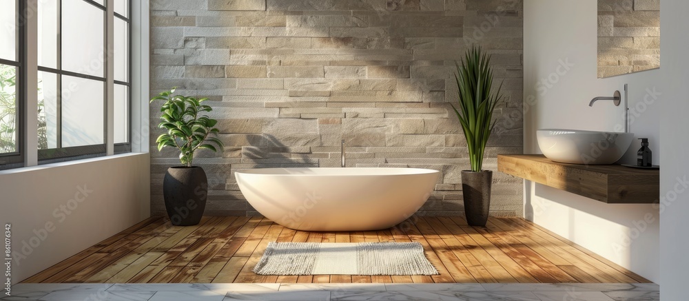 Poster Architecture Design Stylish Modern Bathroom interior. with copy space image. Place for adding text or design