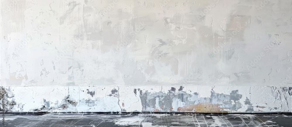 Poster Painting the walls with whitewash and paintbrush. with copy space image. Place for adding text or design