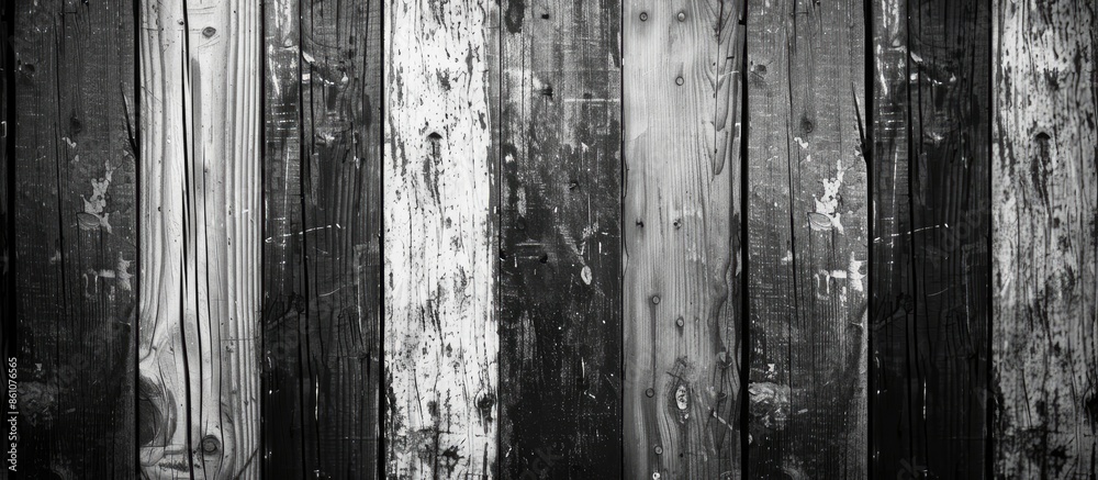 Poster closeup of old wooden panels in black and white tone on the wall for simple decoration and bright ba