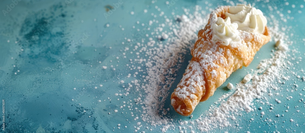 Leinwandbilder sicily empty cannolo, typical sweetie from sicily pastel background. with copy space image. place fo