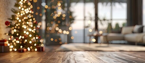 Defocused background Living room with christmas tree. with copy space image. Place for adding text...