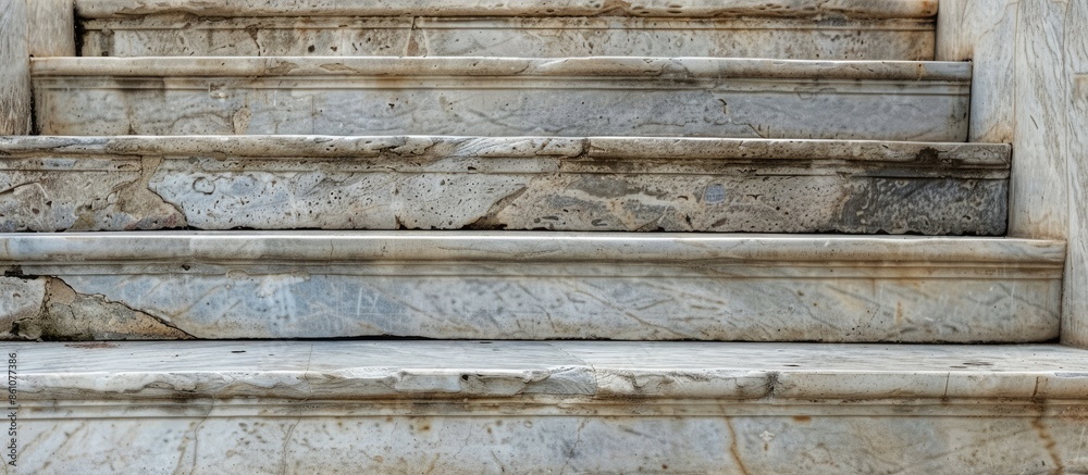 Aufkleber An old stone staircase. Marble steps of the staircase with traces of destruction from time. . with copy space image. Place for adding text or design