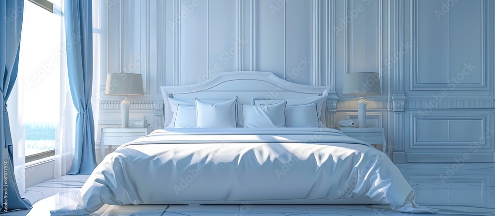 Poster luxury hotel bed room for two. with copy space image. place for adding text or design