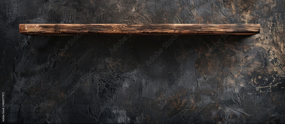 Poster Blank of old wooden shelf on dark wall texture background with clipping path for design . with copy space image. Place for adding text or design