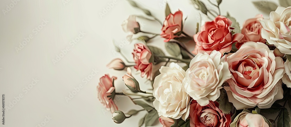 Poster beautiful vintage roses of artificial flowers. with copy space image. place for adding text or desig