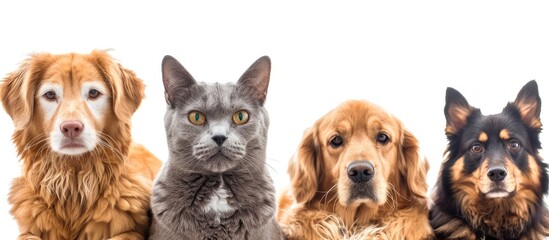 British shorthair cats and Golden Retriever. Copy space image. Place for adding text or design