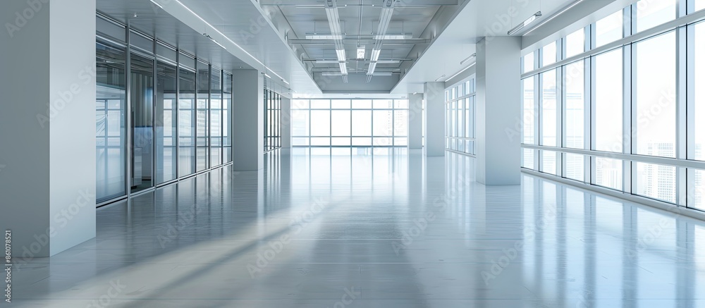Poster the new bright empty office building interior. with copy space image. place for adding text or desig