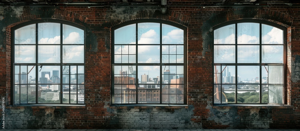 Fototapete windows of loft style interior. with copy space image. Place for adding text or design