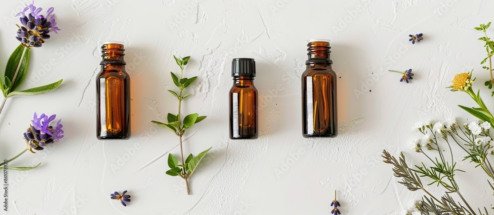 Leinwandbilder bottles of essential oils. with copy space image. place for adding text or design