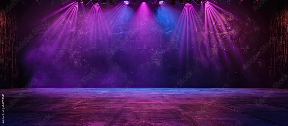 Poster empty stage with purple spotlight background. with copy space image. Place for adding text or design