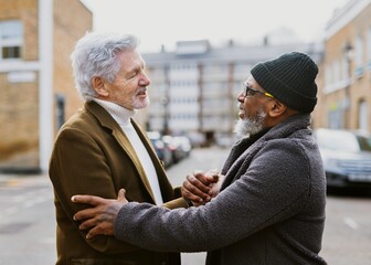 Old friends meeting in the city