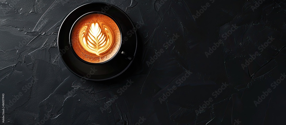 Poster coffee cup latte art. copy space image. place for adding text or design