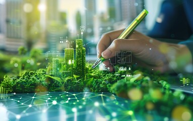 Green City Development Concept on Digital Tablet