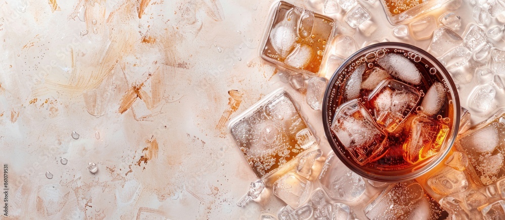 Aufkleber cola with ice cubes pastel background Ice  Cola  Texture. with copy space image. Place for adding text or design