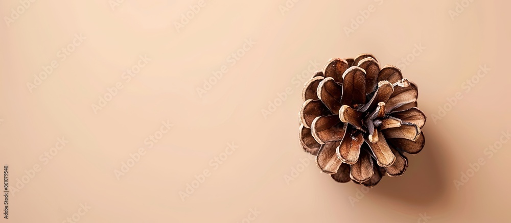 Aufkleber brown pine cone Isolated on pastel background  Christmas. with copy space image. Place for adding text or design
