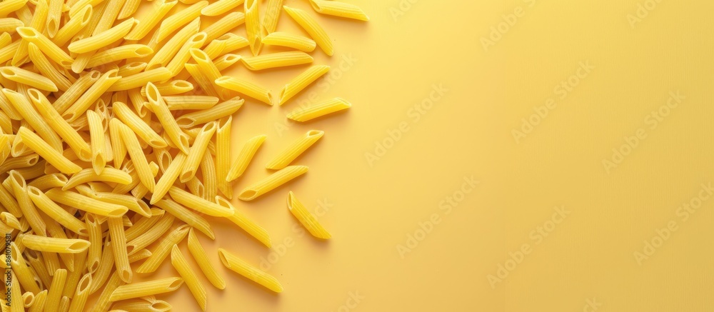Aufkleber long raw fresh and healthy dry macaroni pasta, isolated on pastel background. with copy space image.