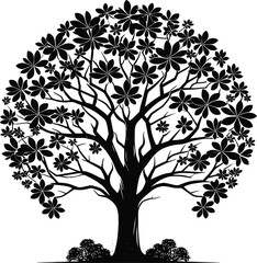 Fototapeta premium Tree silhouette with leaves