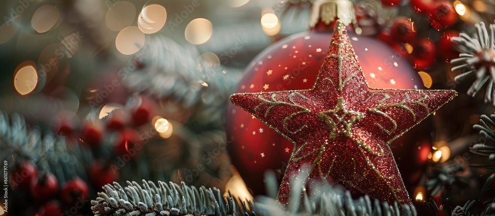Poster Detail of a Christmas ornament with star shape. with copy space image. Place for adding text or design