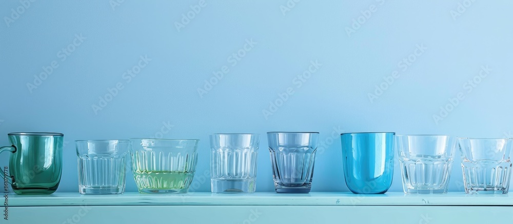 Aufkleber cups and glasses in hotel room. with copy space image. place for adding text or design