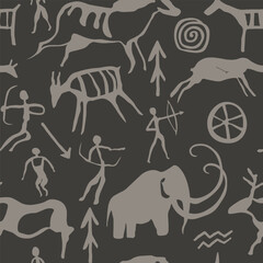 Seamless Cave Art Pattern Vector Illustration