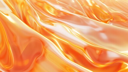 abstract metalic 3D wallpaper with liquid and wavy yellow gradient shapes and forms with orange...