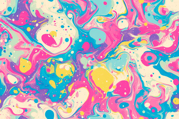 Fototapeta premium A colorful seamless pattern with abstract shapes and splashes in pink, blue, yellow, and green, evoking a playful and energetic mood.