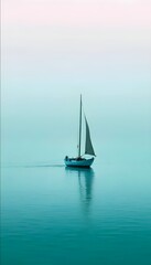 Fototapeta premium Abstraktion Einsames Boot 9x16. Türkis Hintergrund für Design 2.