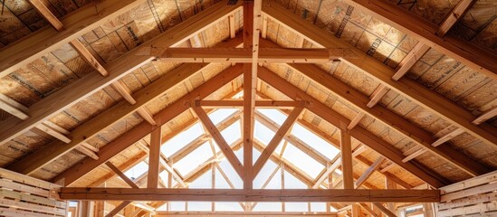 Construction of roof. View from the inside. Copy space image. Place for adding text and design