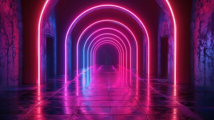 Hyper warp abstract vivid neon tunnel