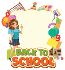 Fototapeta premium Colorful vector with school supplies and a student