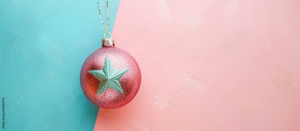 Wall mural christmas ball with star isoalted on pastel background. Copy space image. Place for adding text and design