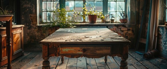 An Old Table, Bringing A Sense Of History And Rustic Charm