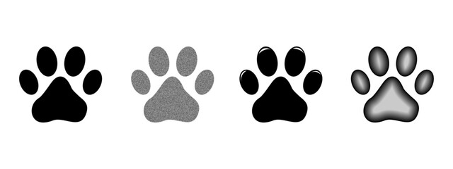 Fototapeta premium Vector footprint icons, cute animal footprint collection, cat or dog footprint icons with different styles and colors