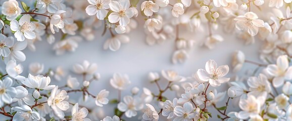 Art Spring Border Background With White Blossoms, Creating A Delicate And Elegant Frame