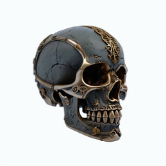 Skull made of stone and metal. Isolated on white background. Digital illustration.